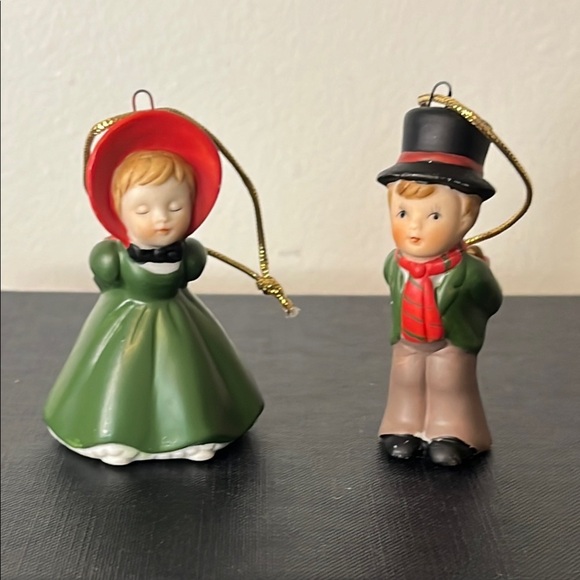 Vintage Enesco Bisque Porcelain Victorian Kissing Couple Christmas Ornaments - Picture 2 of 7